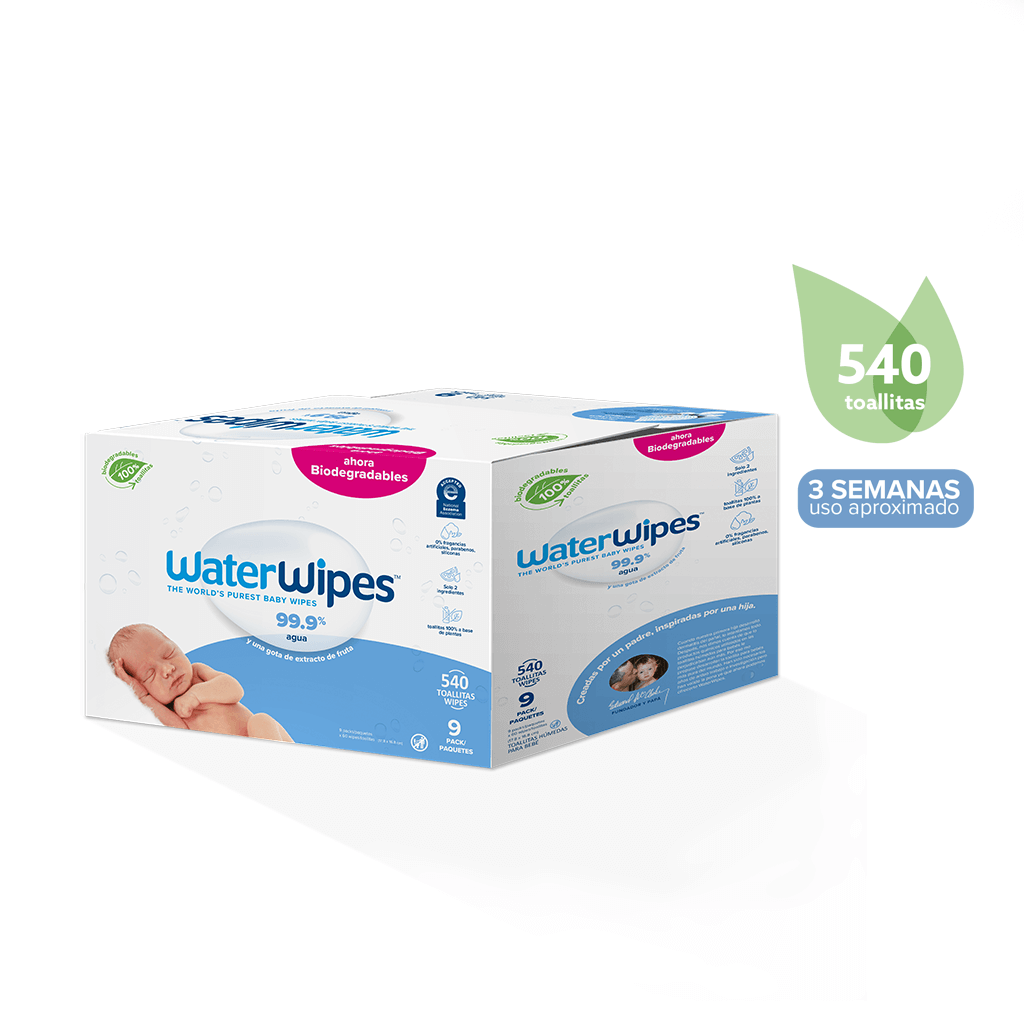 WaterWipes Toallitas húmedas Originales para Bebés, Sin Plástico, 540  unidades (Paquete de 9), 99,9% Base de Agua, y Sin Perfume para Pieles  Sensibles : : Bebé
